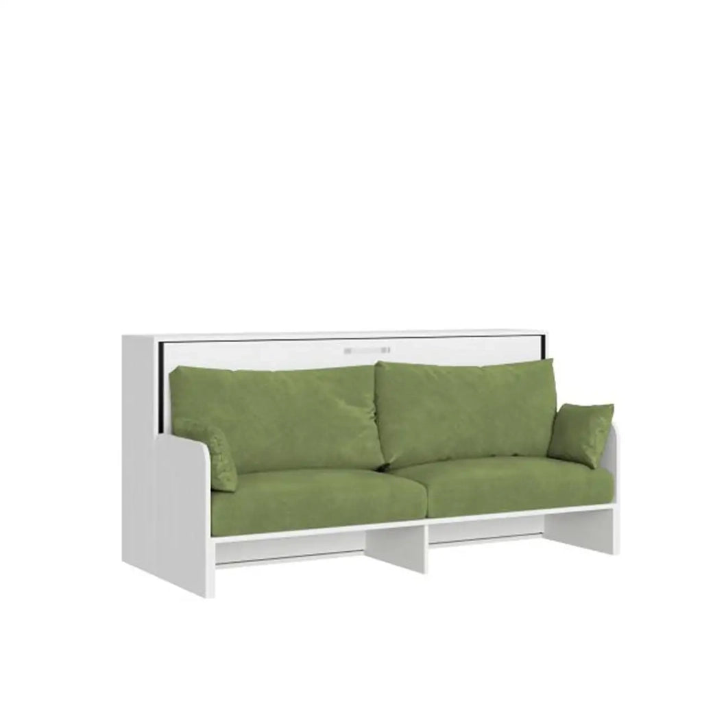 Letto singolo a scomparsa Kando con divano con materasso bianco frassino, verde