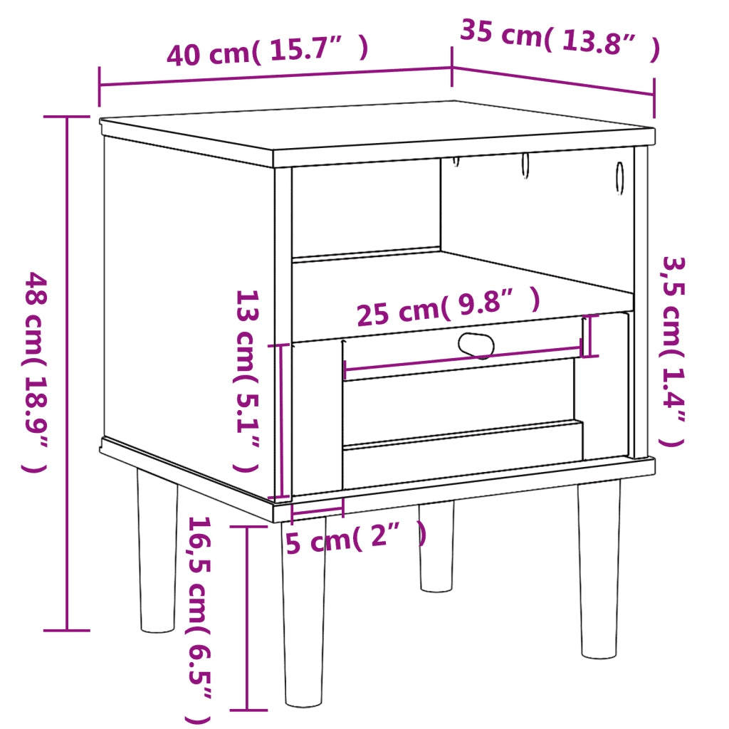 Comodino SENJA Bianco Aspetto Rattan 40x35x48 cm in Legno Pino 358011