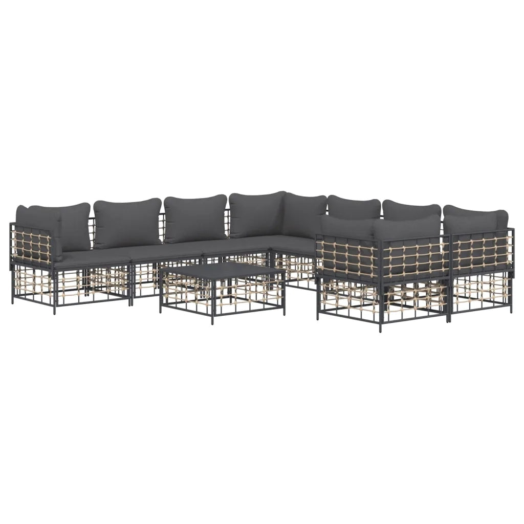 Set Divani da Giardino 9 pz con Cuscini Antracite in Polyrattan 3186811