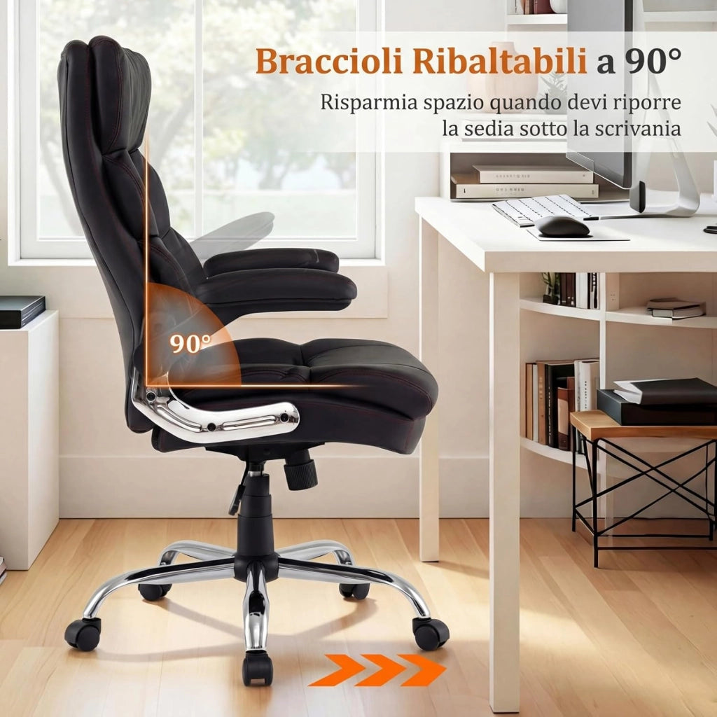 Sedia da Ufficio con Altezza Regolabile, Sedia Ergonomica Girevole per Scrivania, Funzione d’Oscillazione e Braccioli Ribaltabili, per Ufficio Sogiorno, Portata 125 kg