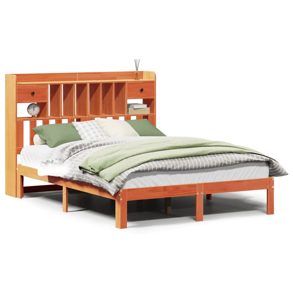Letto Libreria senza Materasso Marrone Cera 140x200 cm in Pino