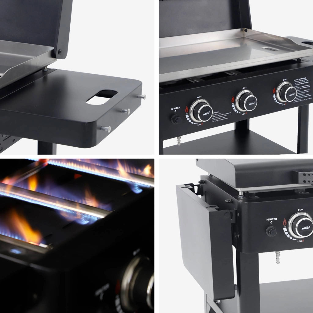 Plancha a gas 3 bruciatori acciaio inossidabile 12kw con carrello,