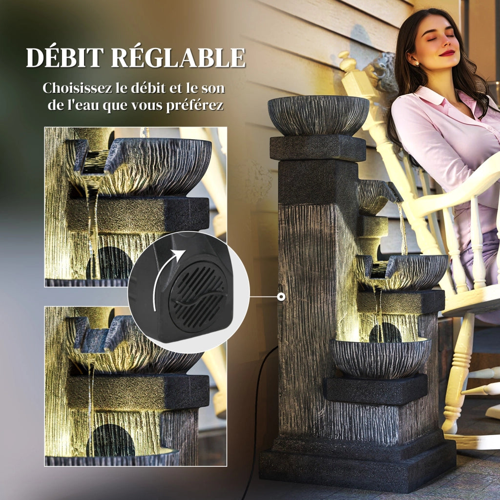 Fontana da Giardino a Cascata 4 Livelli con Luci LED ¨C zephmum ¨C Resina Grigia 38x36x85cm