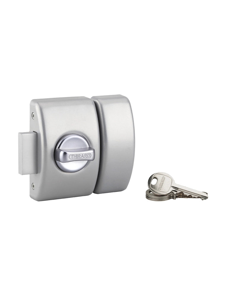 Serratura da applicare a chiavistello, con pomolo, Design 5 per porta d'ingresso, cilindro 50mm, acciaio, 3 chiavi, argento - THIRARD