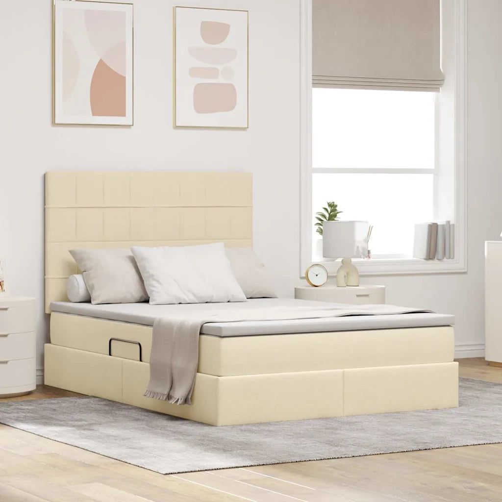 Letto con contenitore e materasso Crema 140 x 200 cm Poliestere