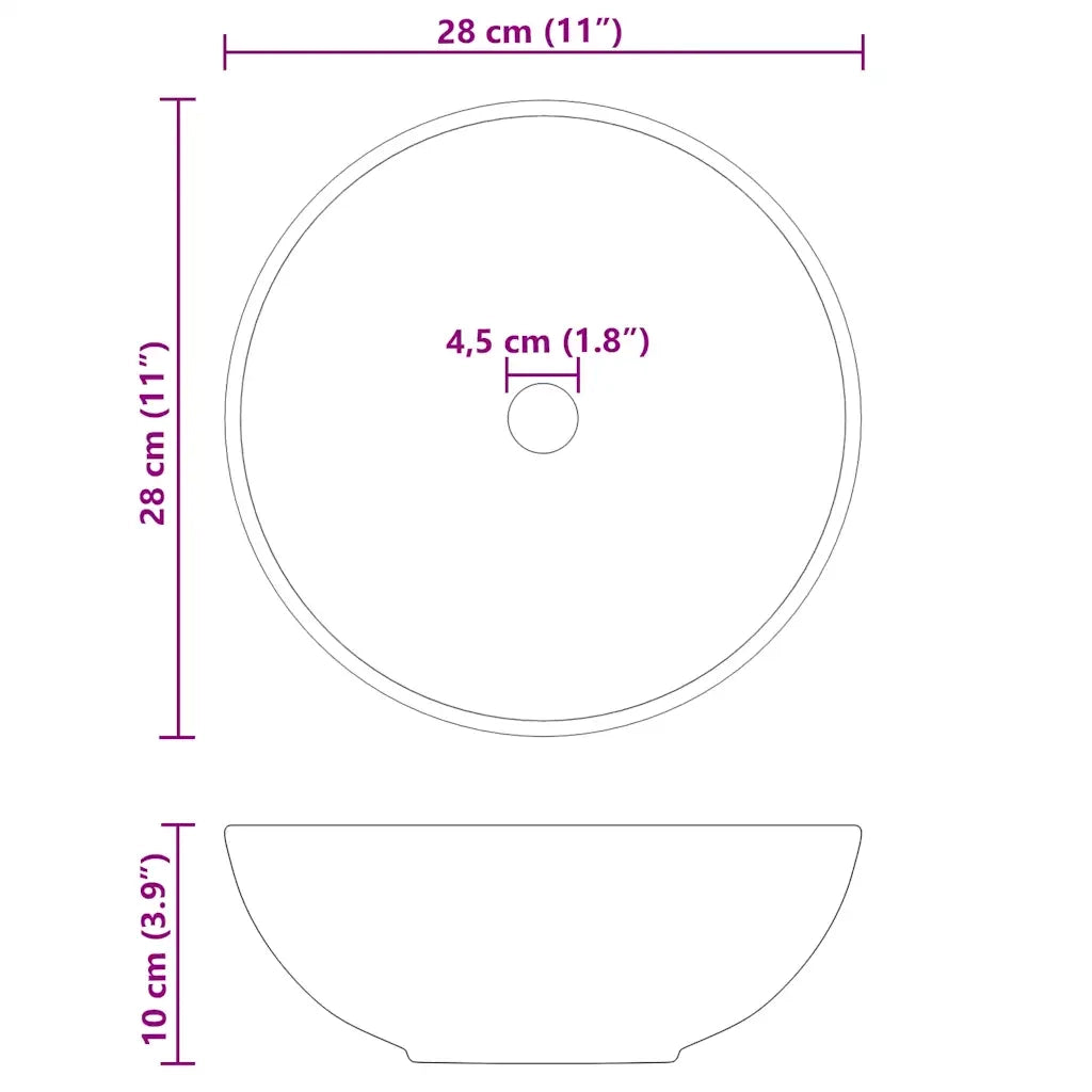 vidaXL Lavandino Ø28x10 cm in Ceramica Nero Lucido