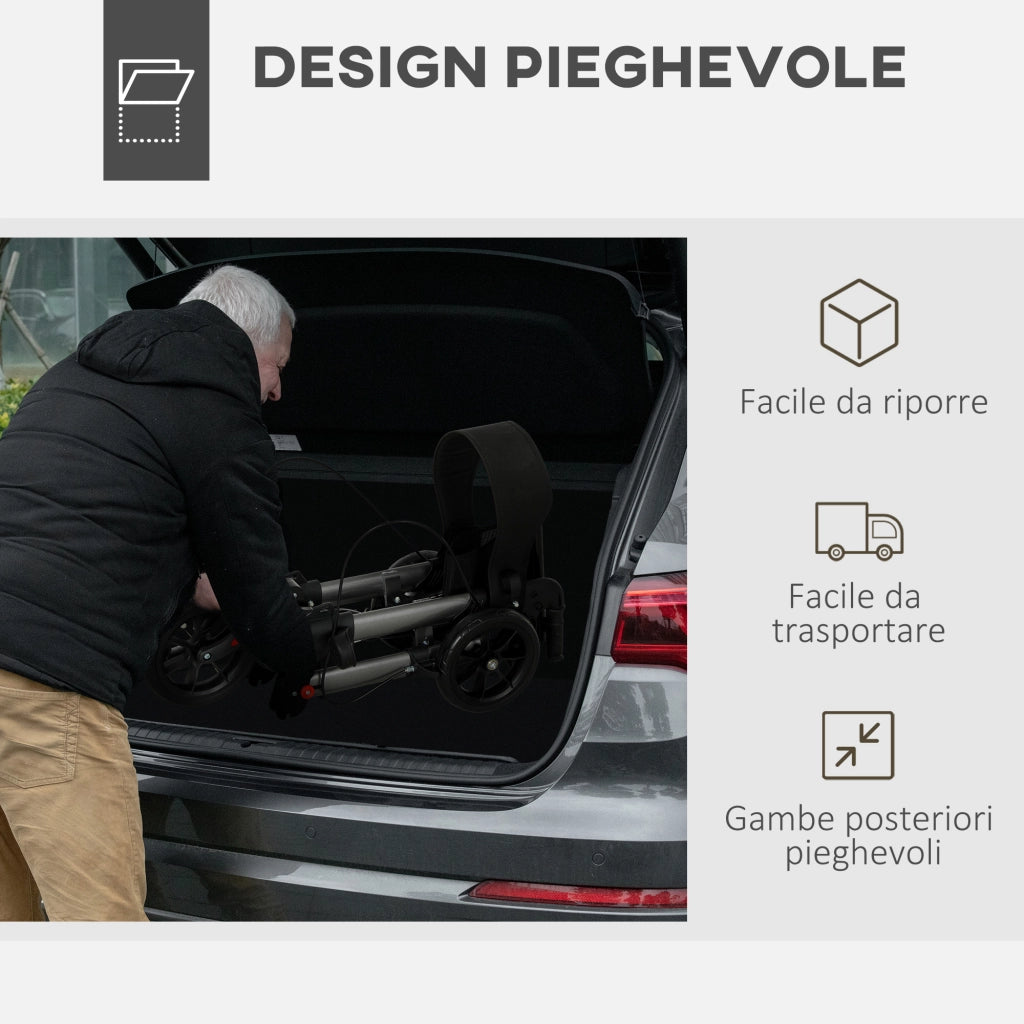 Deambulatore Pieghevole Regolabile ¨C zephmum ¨C Nero Argento 64x67x80-92 cm