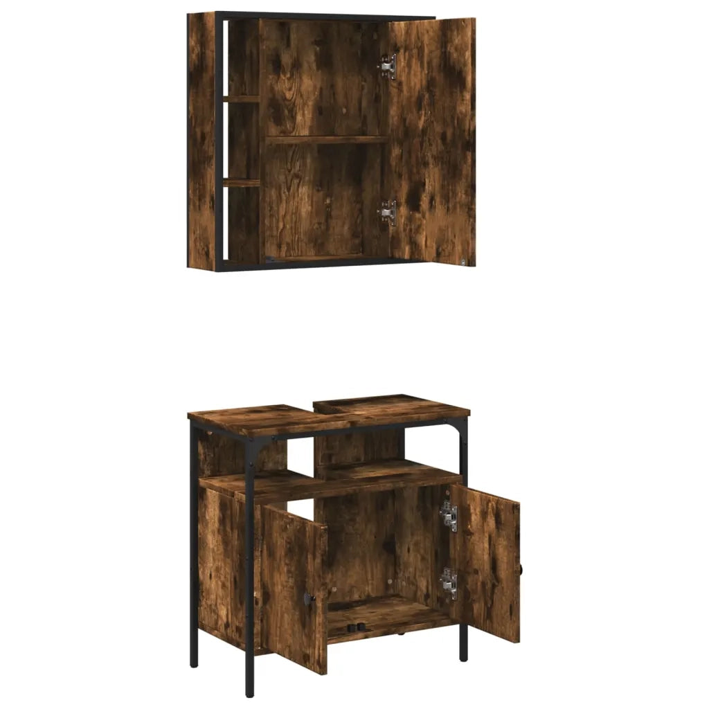 Set Mobili da Bagno 2 pz Rovere Fumo in Legno Multistrato