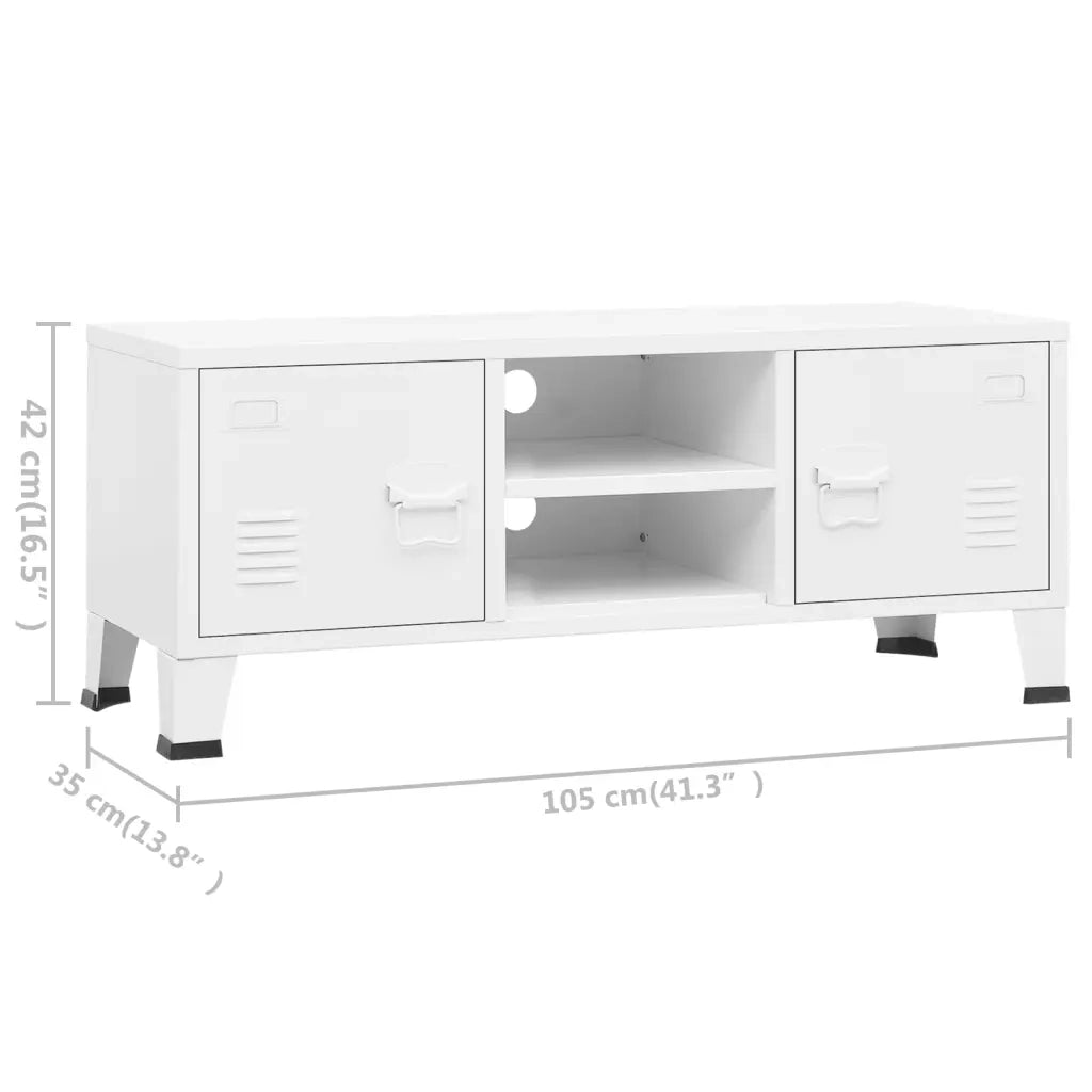 Mobile TV Industriale Bianco 105x35x42 cm in Metallo 339619