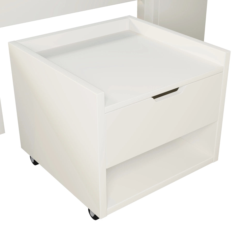 Letto matrimoniale 140x190 cm in legno bianco con LED; USB e 2 comodini mobili