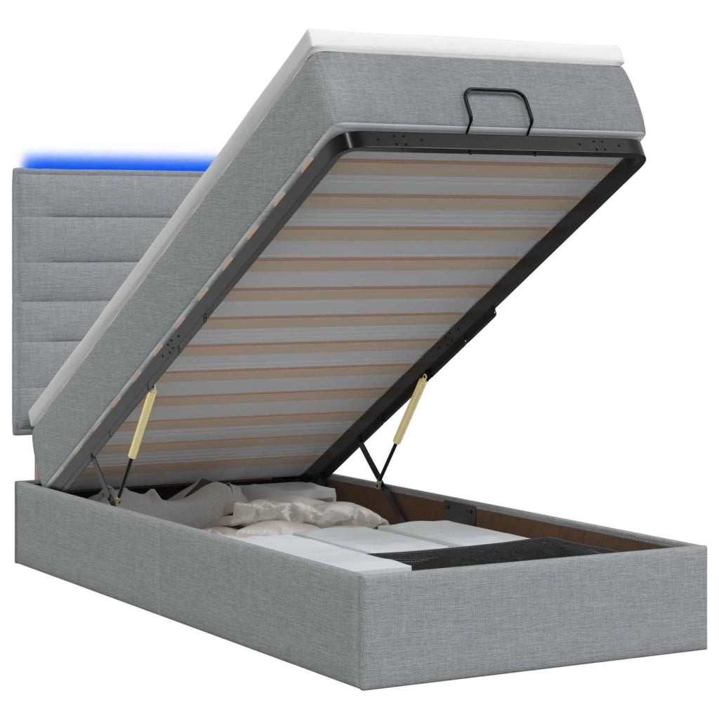 Letto Ottomano con Materasso e LED Grigio Chiaro 100 x 200 cm 3457965