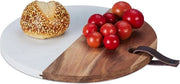 Piatto di taglio in marmo e legno - diametro 25 cm - piatto per pane da appendere - naturale e bianco