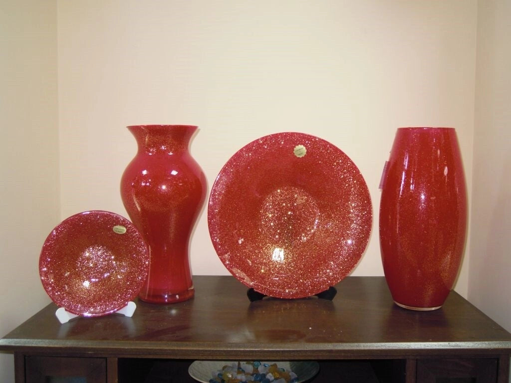 Posacenere da Tavolo Decorato in Vetro Rosso Lady