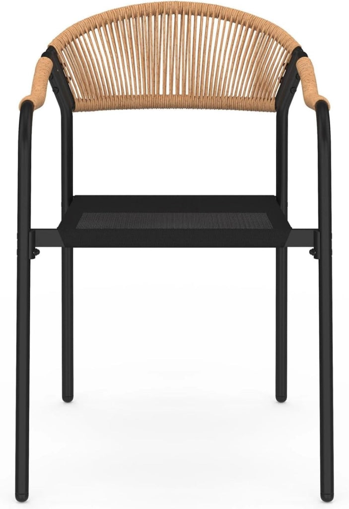 Set di 6 sedie da giardino Madeira in metallo, corda e textilene nero e rattan chiaro