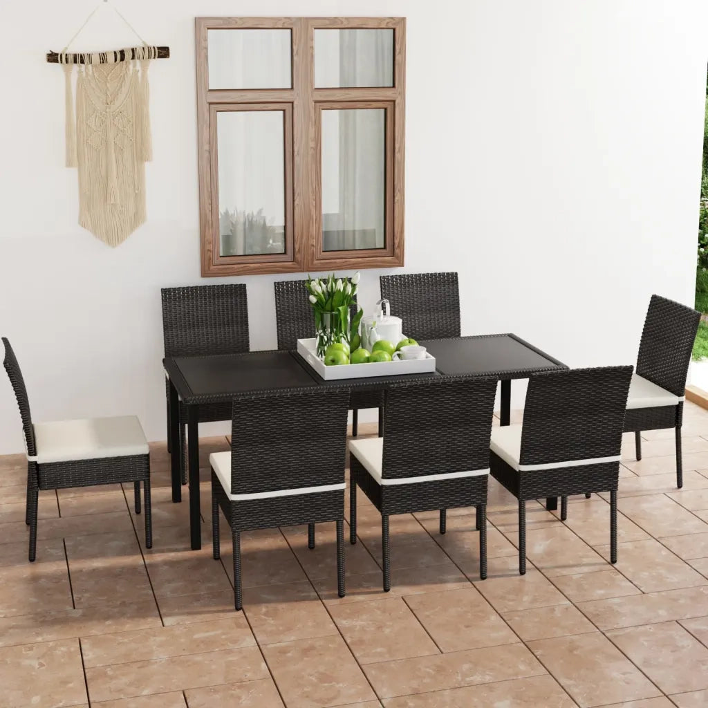 Set da Pranzo da Giardino 9 pz in Polyrattan Nero 3065698
