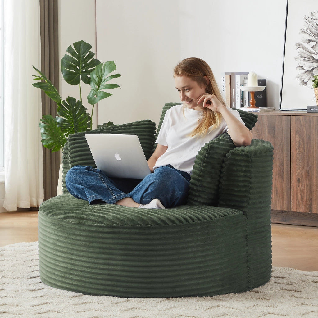POLTRONA rotonda in corduroy verde 35 x 35 x 123 cm
