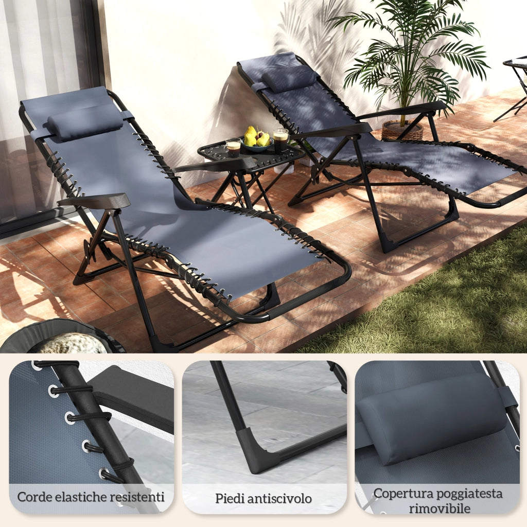 Sdraio Pieghevoli con Schienale Regolabile e Tavolino ¨C Zephmum ¨C Set 2 Pezzi, Grigio