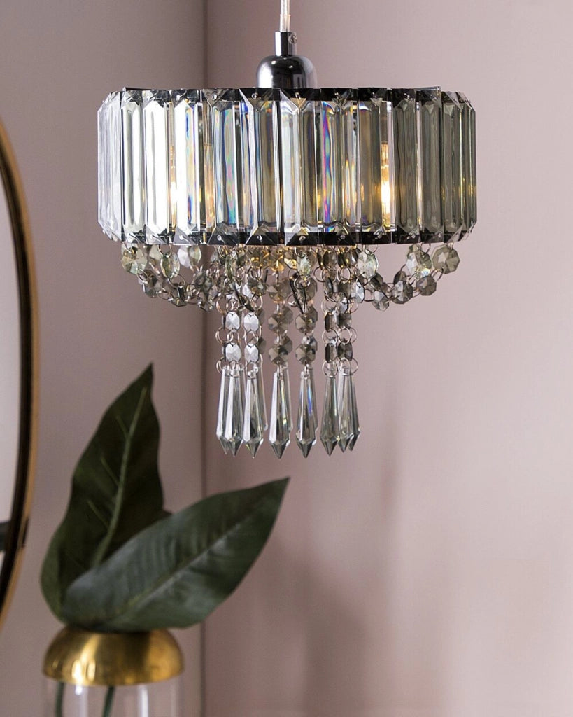 Lampada a Sospensione Metallo Grigio Vetro Acrilico 83 cm Lampadario Decorativo Finitura Lucida Glam