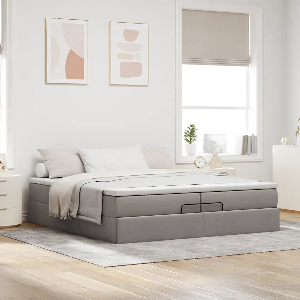 vidaXL Struttura Letto Pouf con Materassi Tortora 200x200 cm Tessuto