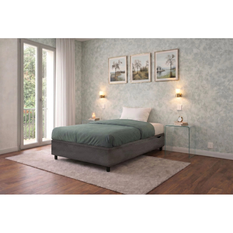 Letto imbottito Singolo 80x190 cm BoxMax - Contenitore,Microfibra,Grigio