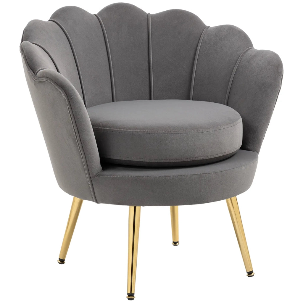 Poltrona Imbottita 76x67x74 cm in Tessuto Vellutato Grigio