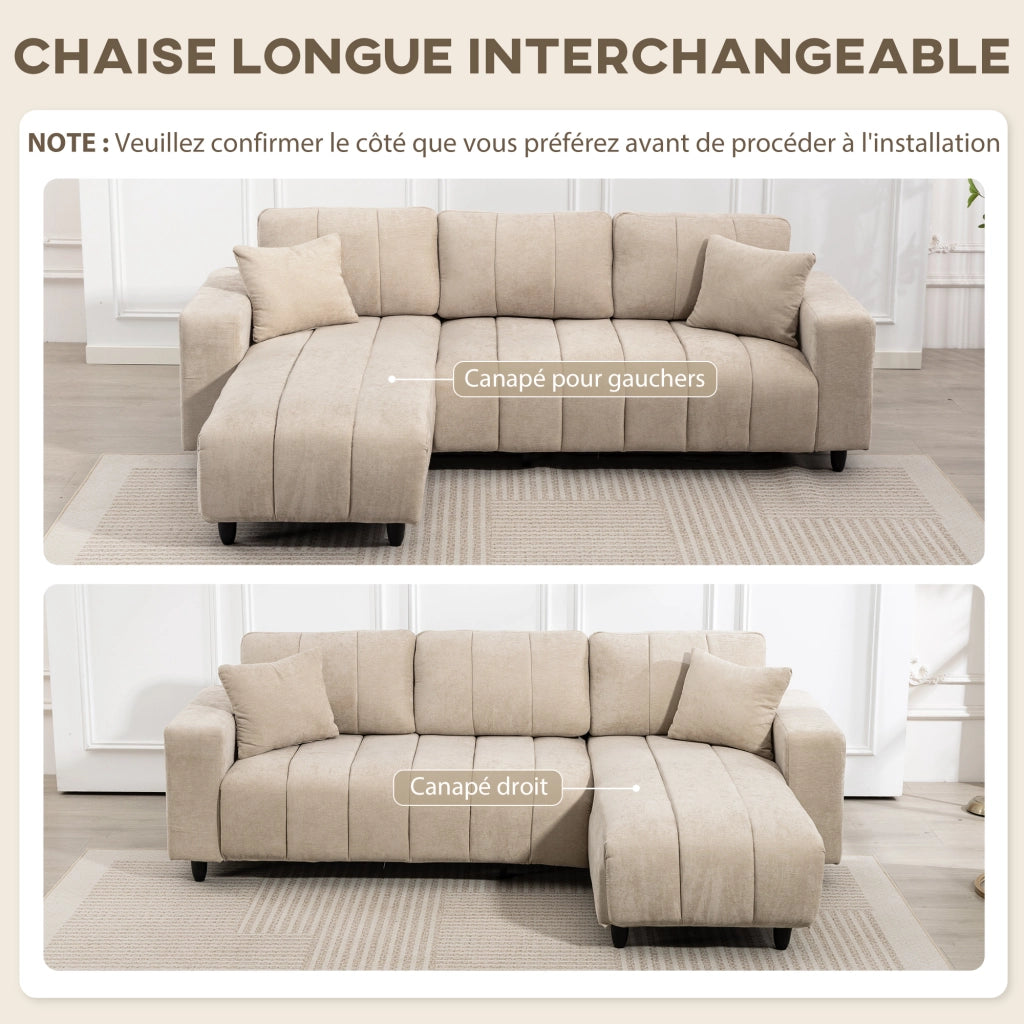 Divano angolare reversibile 3 posti con chaise longue ¨C zephmum ¨C beige 242x156x87