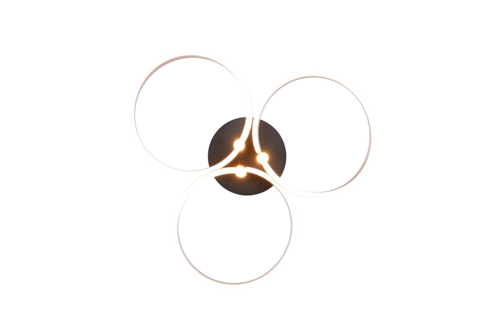 Plafoniera Trio Caruso grigio/nero 3 anelli LED 43W