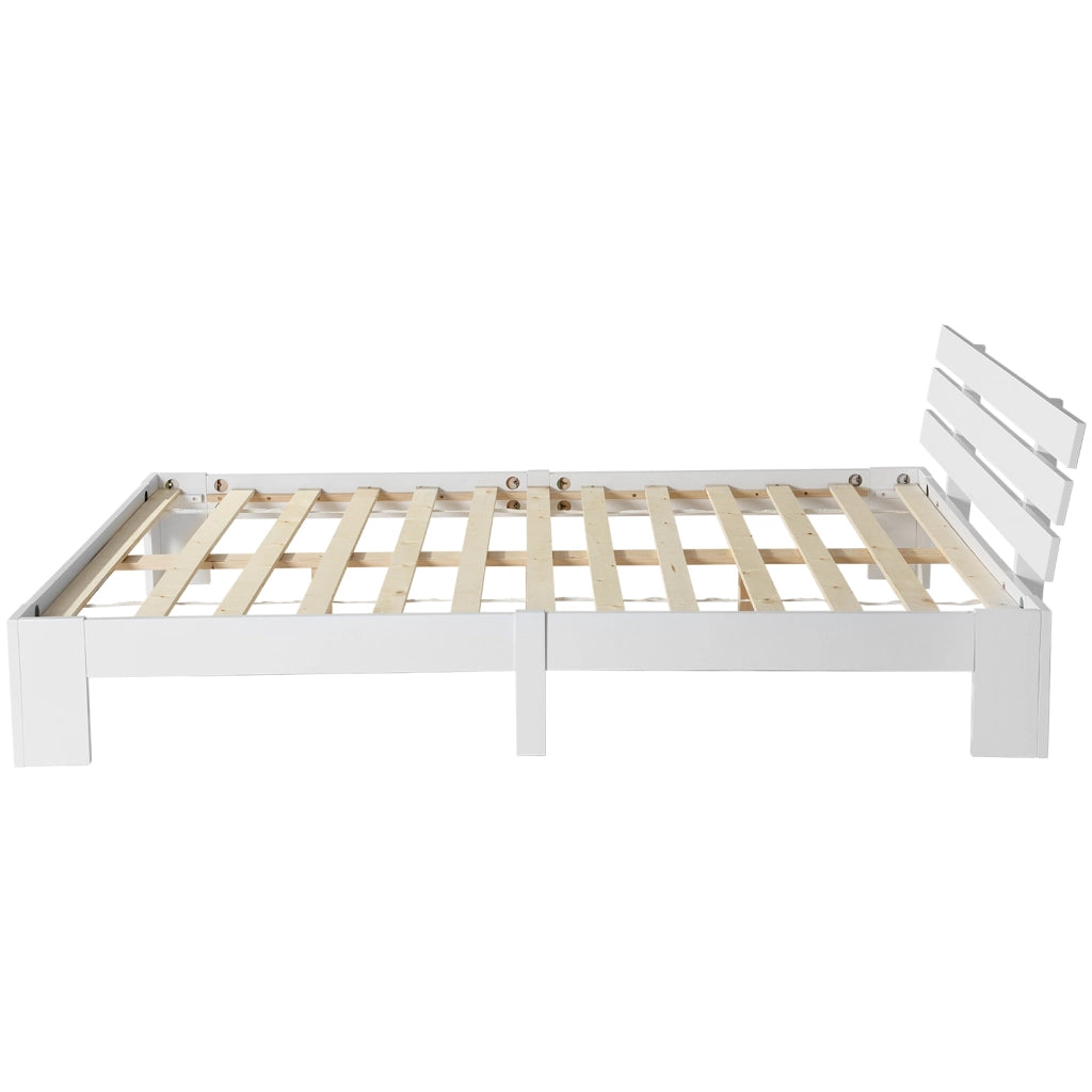 OKWISH Letto Singolo 140×200 cm, con Testiera e Spazio Contenitore, senza Materasso, in Legno Massello, Bianco