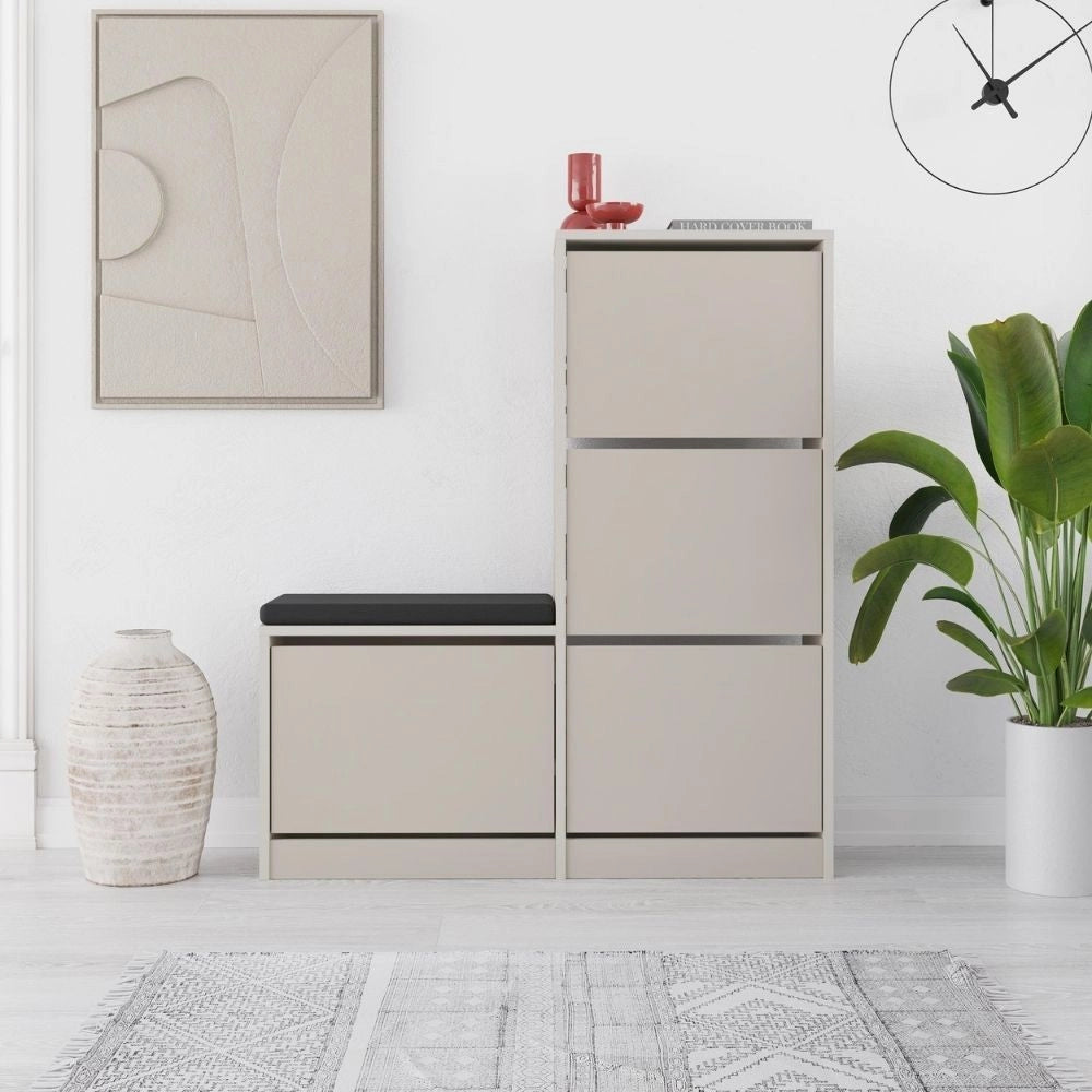 Scarpiera con panca Dude a 4 ante a ribalta colore Cashmere 105x26x118.5H