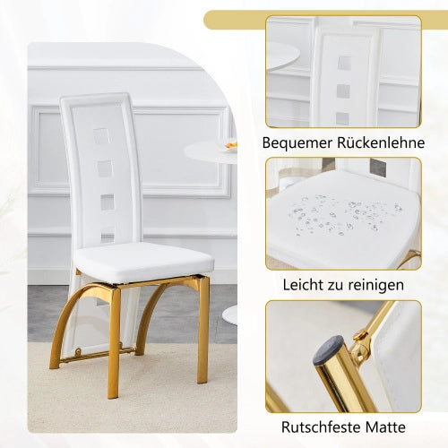 Sedie da Pranzo Set 2 Pezzi con Schienale Traforato ¨C MINIMAL ¨C Ecopelle Bianca e Gambe Dorate in Metallo