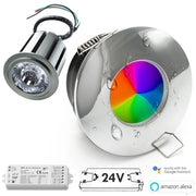 Faretto RGB KIT SMART cromoterapia box doccia luce incasso IP65 24V LED 12W WiFi Alexa Google RGBW 3000K CROMATO KIT 1pz