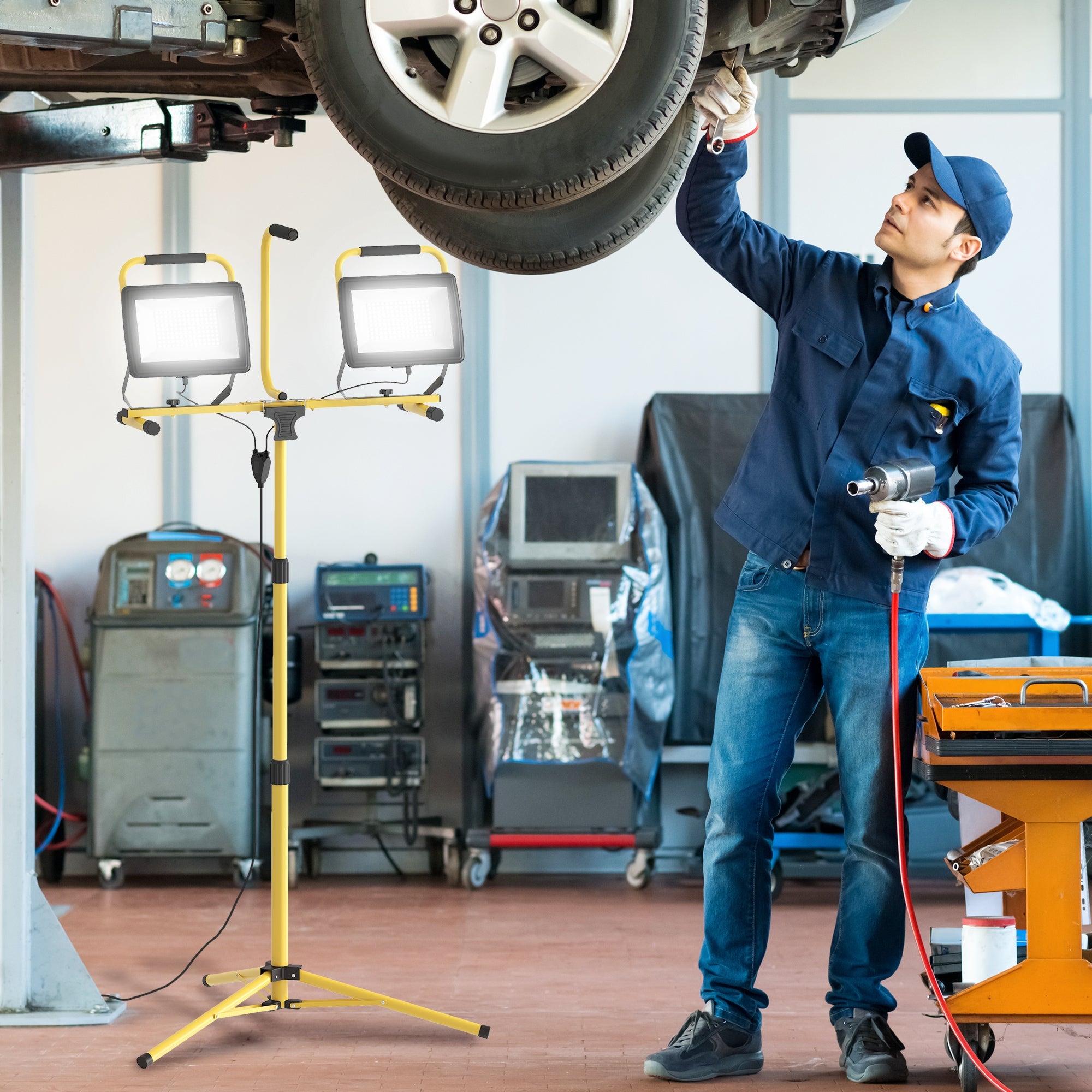 Faretti LED da Esterno IP65 75x62x170 cm da 6500K con Treppiede Staccabile Giallo e Nero