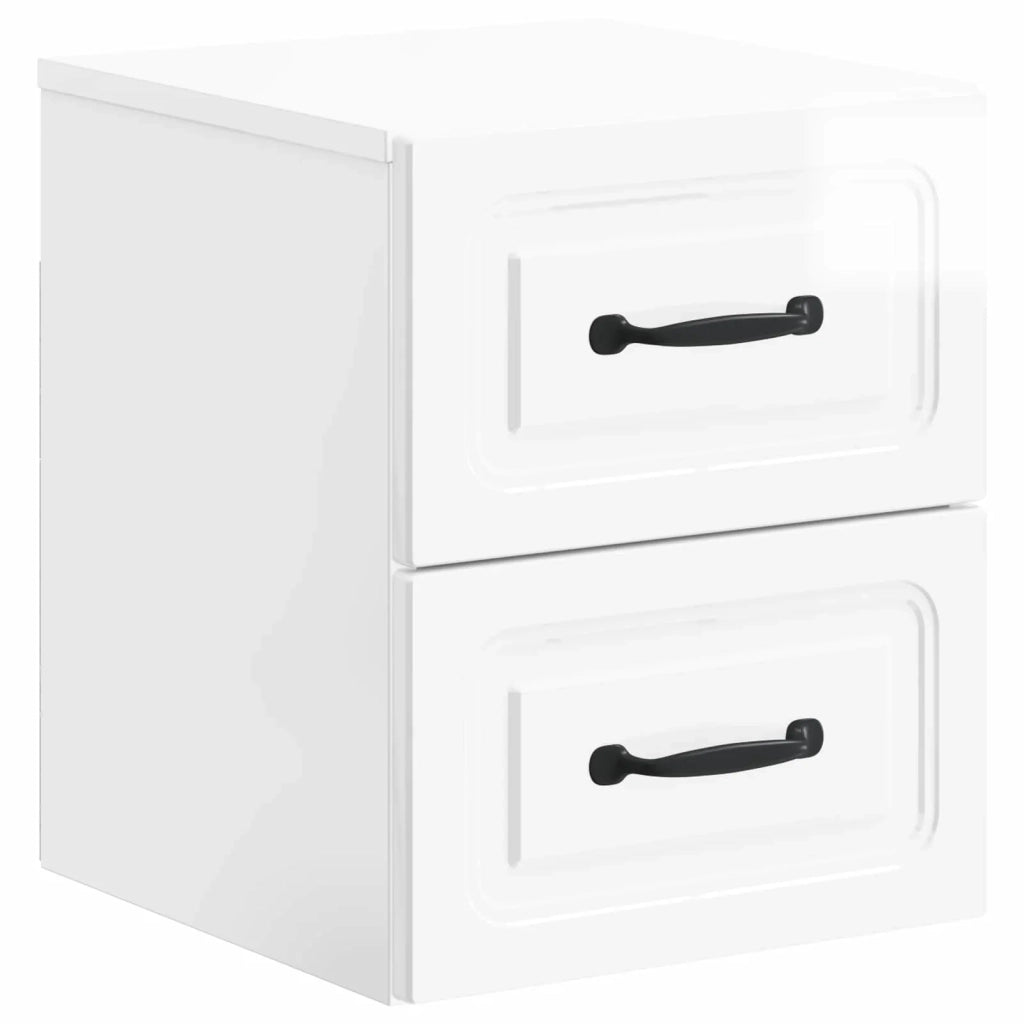 Comodino | Armadio da Notte | Mobiletto da notte a muro Bianco Lucido 34,5 x 33 x 40 cm