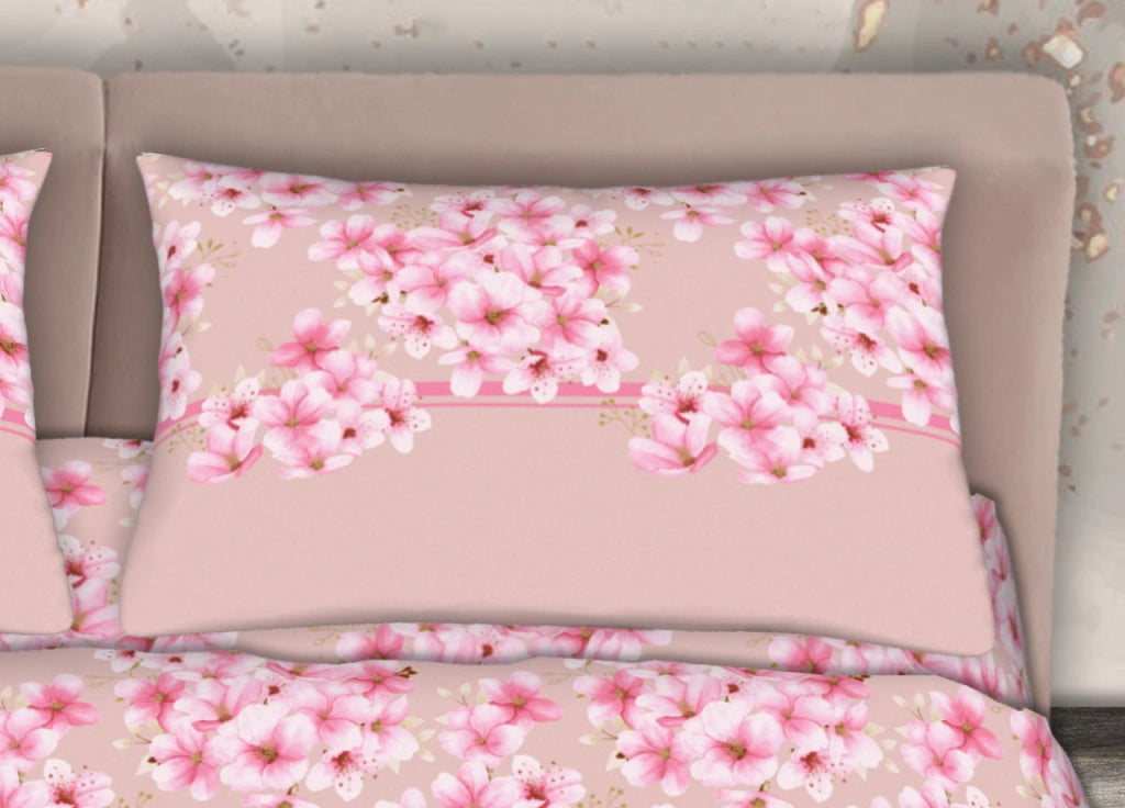 Completo Lenzuola Stiro Facile 100% Cotone Made Italy Effetto Seta Fiorellino - Matrimoniale - Rosa