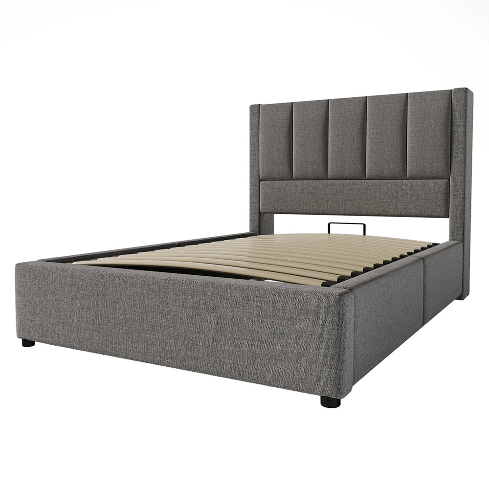 Letto imbottito-Xylo-90x200cm porta-bicchiere USB idraulico lino grigio senza materasso