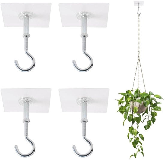 Hanger per Plafondo Self-adesivo 4 pezzi per Piante Sospese - Carico Elevato - Esterno - Campane al Vento - Nessun Foro da Realizzare