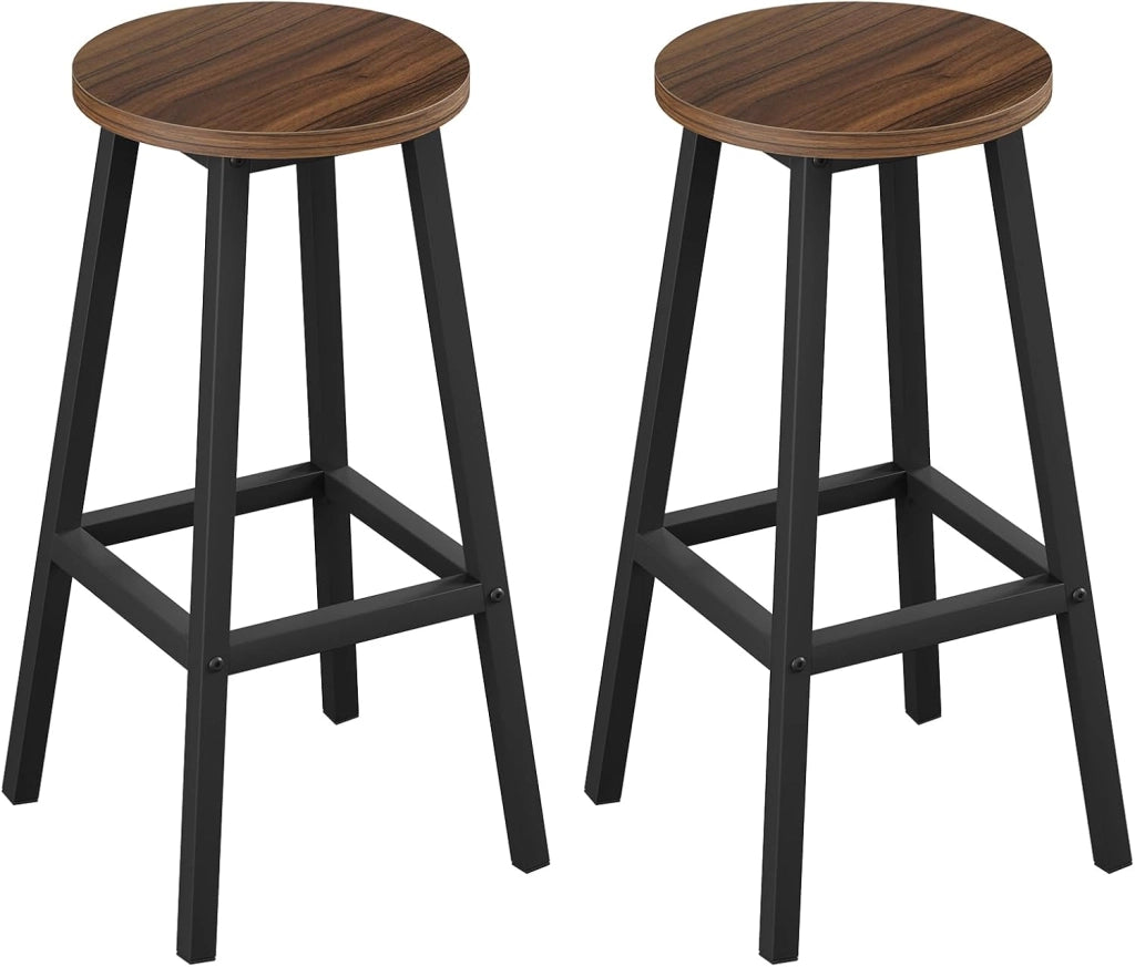 Sgabello da Bar Set di 2, Sgabello da Cucina con Poggiapiedi, Sgabello Alto in Stile Moderno/Industriale per Bar, Caffè, Isola della Cucina, Nero, K0007BH-2