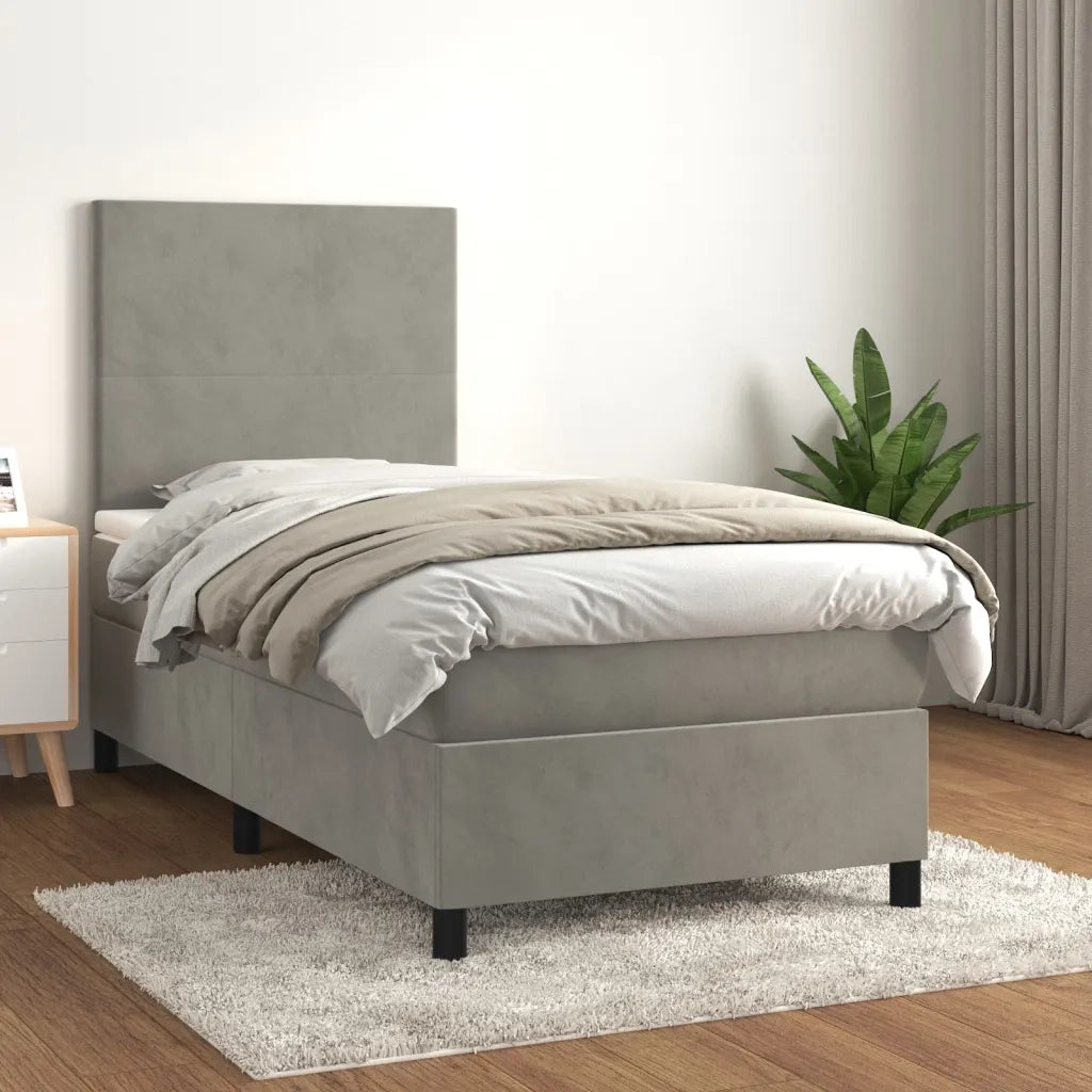 Letto singolo | Letto per adulti | Giroletto a Molle con Materasso Grigio Chiaro 90x200 cm Velluto