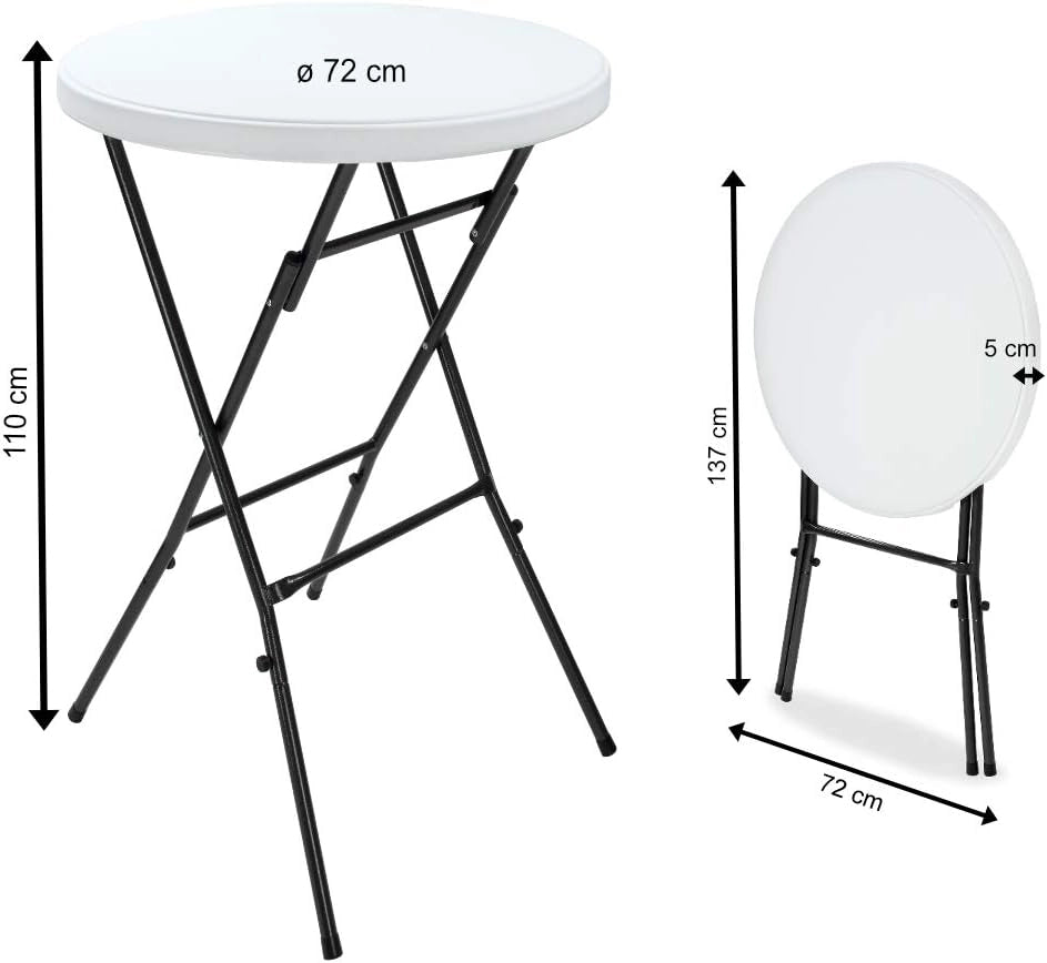 ® Tavolo da Bar Ø 72 cm Tavolino Rotondo Pieghevole da Giardino per Feste Altezza 110 cm in Metallo Bianco
