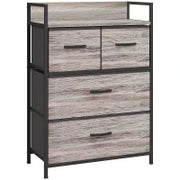 Cassettiera in stile industriale, con 4 cassetti in tessuto pieghevoli e ripiano, 60 x 29 x 85 cm, Grigio