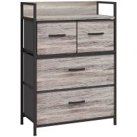 Cassettiera in stile industriale, con 4 cassetti in tessuto pieghevoli e ripiano, 60 x 29 x 85 cm, Grigio