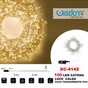 Trade Shop - Catena Luminosa 100 Luci Led Lucciole Luce Calda Cavo Trasparente Ip44 Xc-4142 -