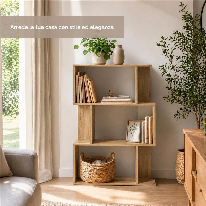 LIBRERIA IN MDF ROVERE CON TRE RIPIANI SFALSATI MISURE: 70X24X96 CM