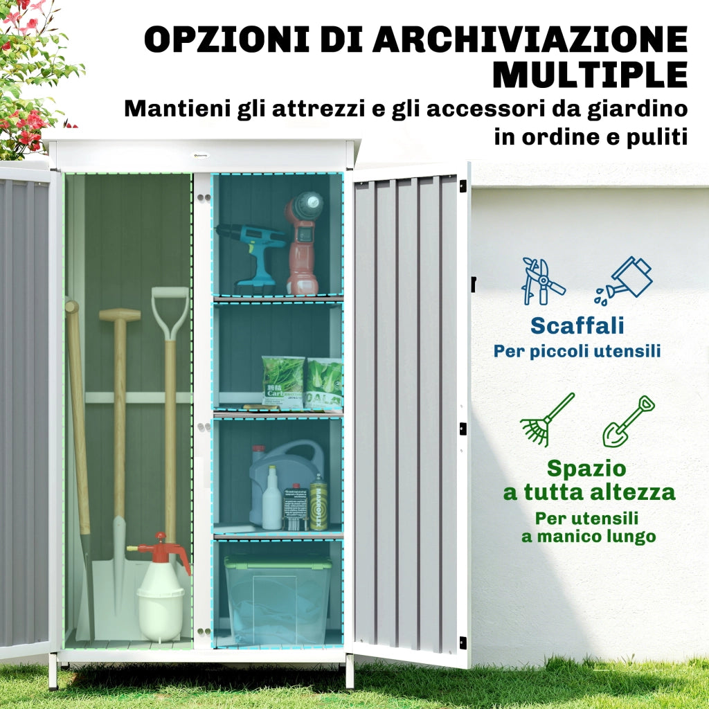 Armadio da Giardino con Ripiani Rimovibili e Porta Bloccabile, in Legno e Acciaio, 94x43x166 cm, Bianco e Nero