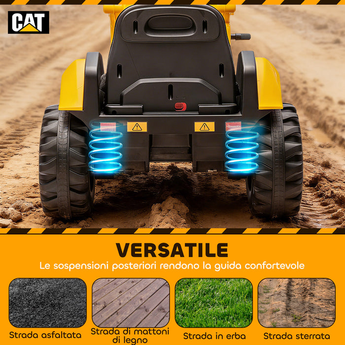 Ruspa Elettrica per Bambini 3-6 Anni Marchio Ufficiale Caterpillar 12V con Telecomando Giallo