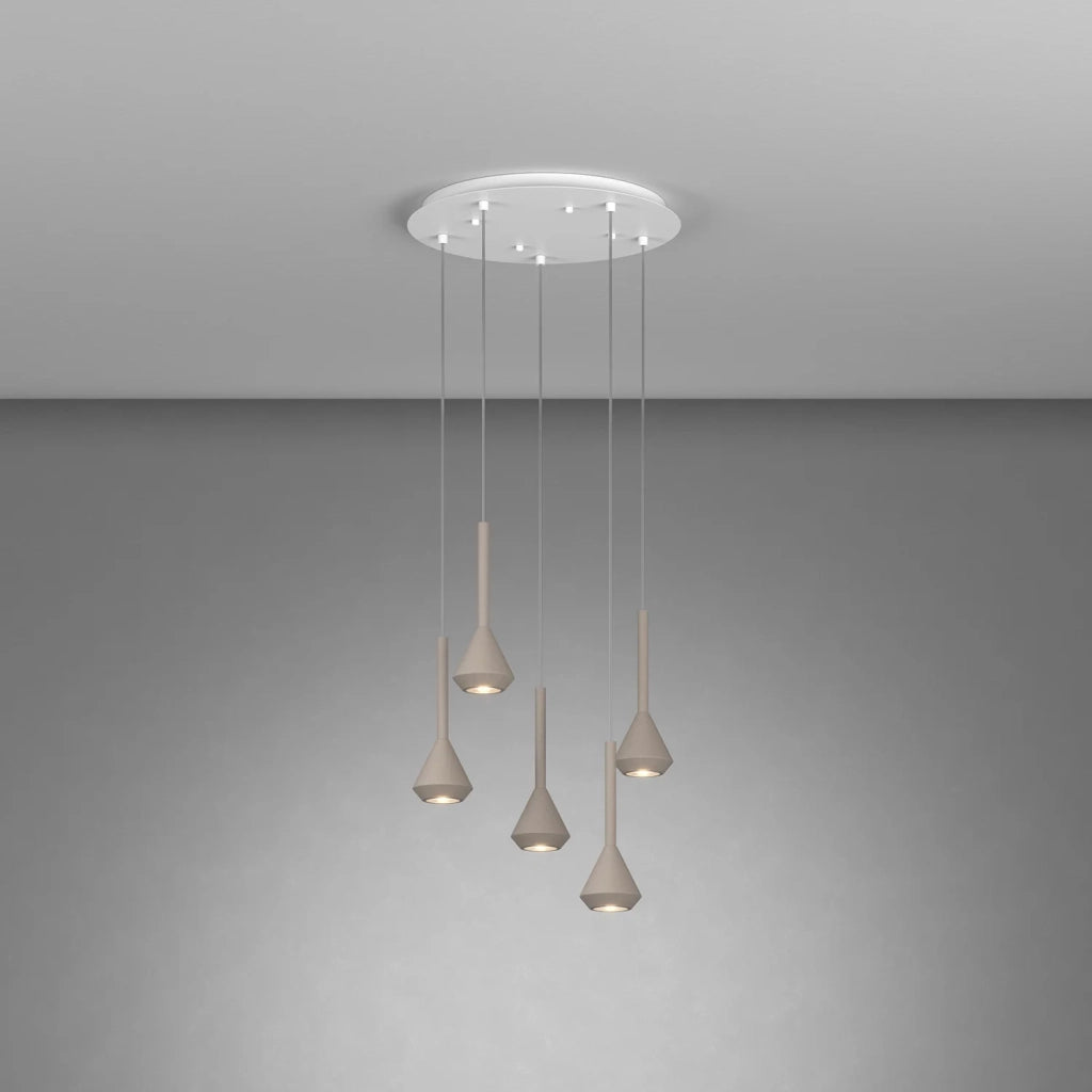 Lampadario Moderno Aygo Tondo Metallo Bianco E Sabbia 5 Luci Gu10