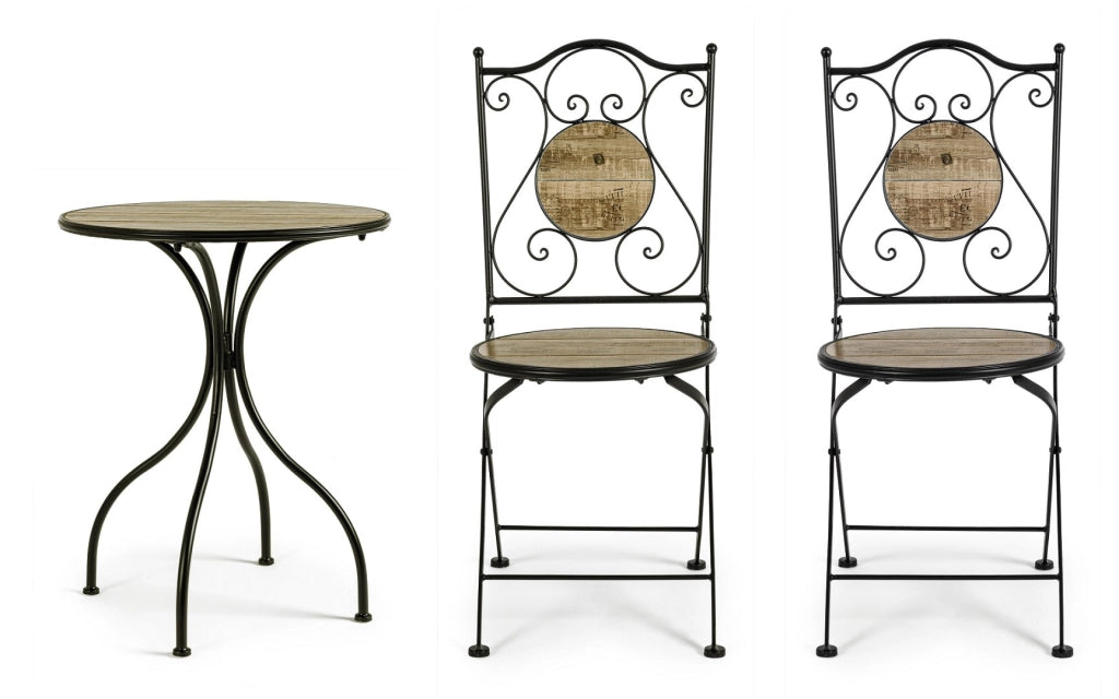 Set da Giardino Esterno in Ceramica Metallo Tavolino 2 Sedie Kansas Bizzotto