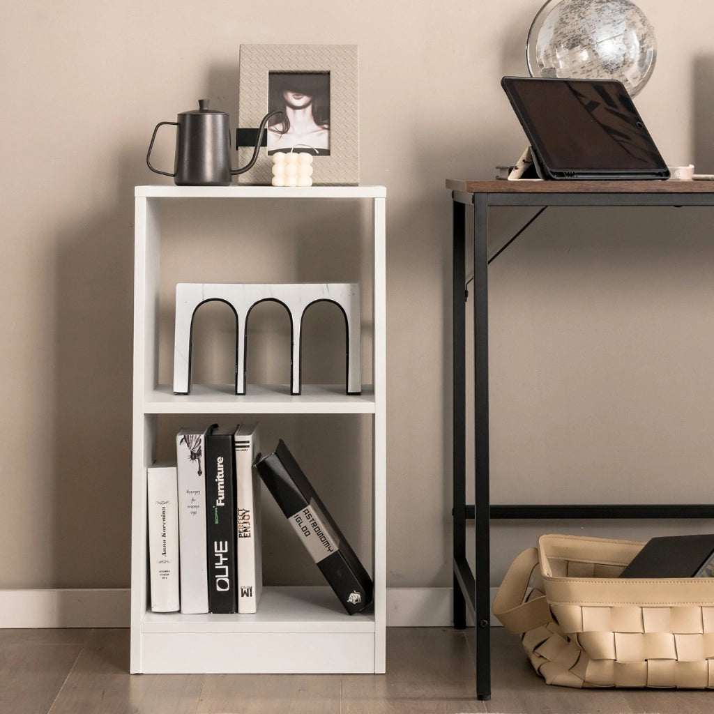 Set di librerie a 2 pezzi con dispositivo antiribaltamento, Organizzatore per dischi in vinile Bianco-Librerie