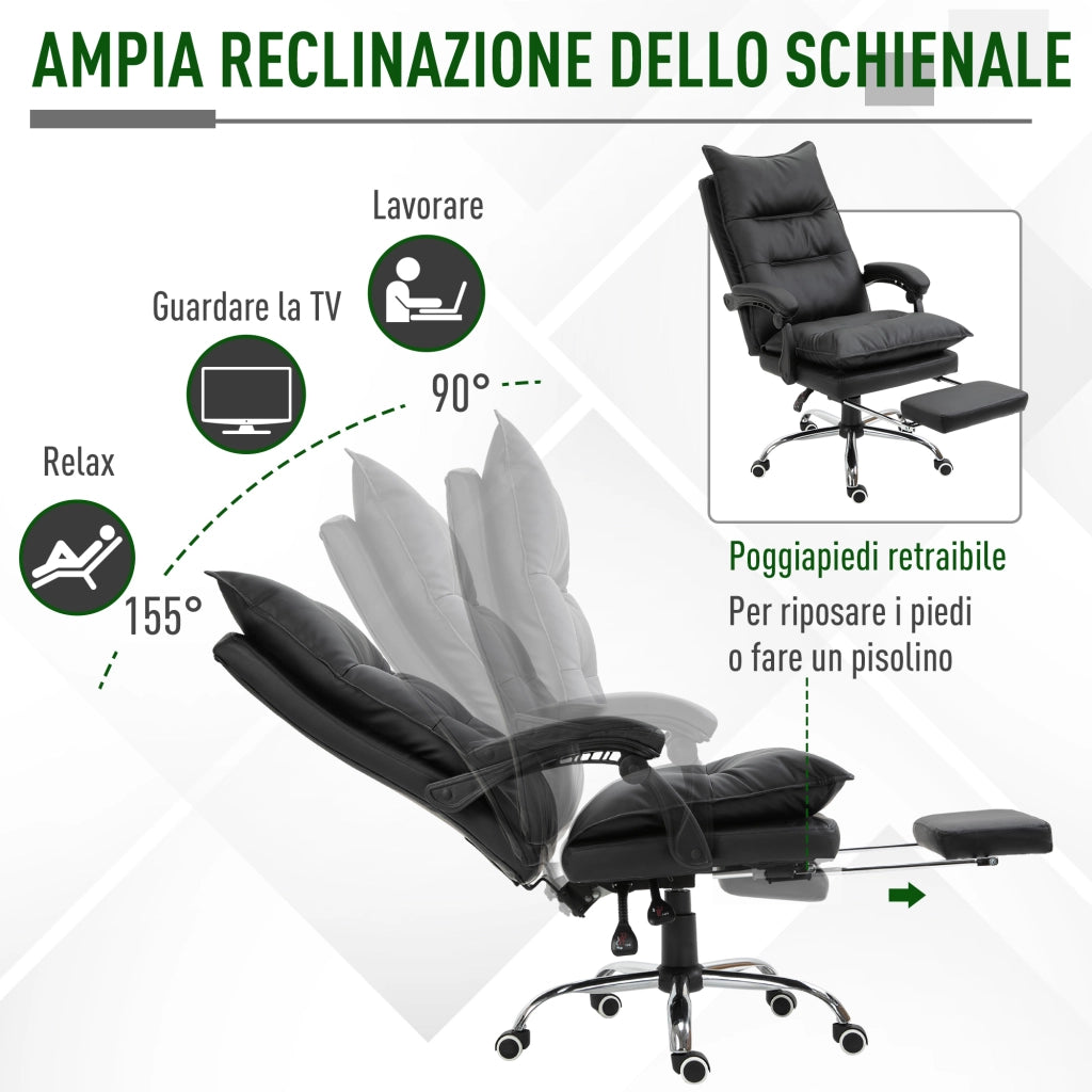 Sedia da Ufficio Reclinabile con Poggiapiedi ¨C Zephmum ¨C Imbottita in Similpelle, Nero