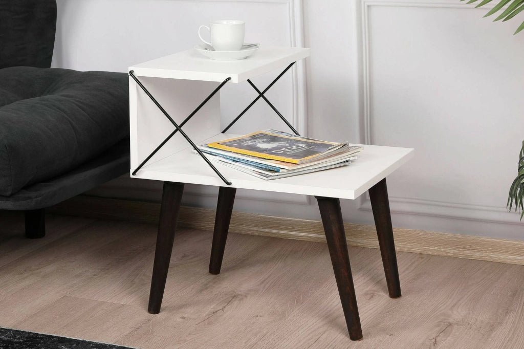 Comodino Newton, Comò basso, Tavolino da notte, Mensola da letto, 50x40h55 cm, Bianco